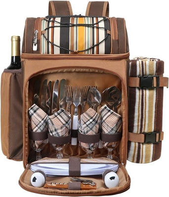 Hap Tim Picknick Rucksackkühlgerät für 4 Personen mit isolierter, undichtem Kühlgerät, Weinhalter, Fleece-Decken,