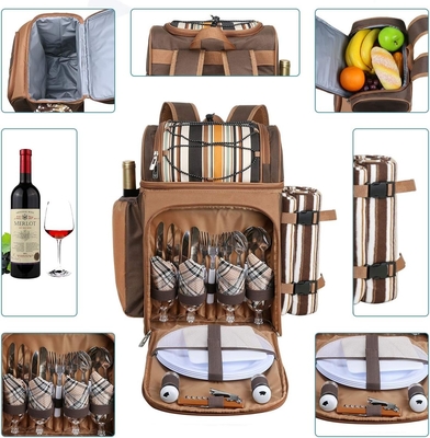 Hap Tim Picknick Rucksackkühlgerät für 4 Personen mit isolierter, undichtem Kühlgerät, Weinhalter, Fleece-Decken,