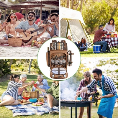 Hap Tim Picknick Rucksackkühlgerät für 4 Personen mit isolierter, undichtem Kühlgerät, Weinhalter, Fleece-Decken,
