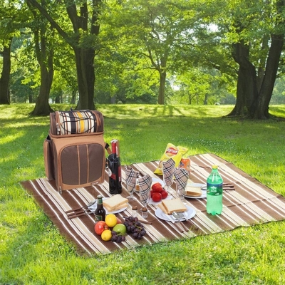 Hap Tim Picknick Rucksackkühlgerät für 4 Personen mit isolierter, undichtem Kühlgerät, Weinhalter, Fleece-Decken,