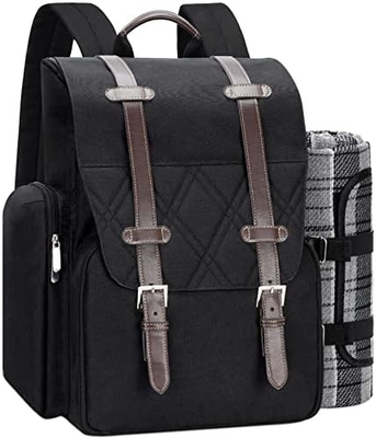 Picknick-Rucksack für 4 Personen mit großer isolierter Kühltasche, Picknick-Korb-Set mit Weinbeutel,