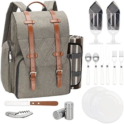 Picknick-Rucksack für 4 Personen mit großer isolierter Kühltasche, Picknick-Korb-Set mit Weinbeutel,