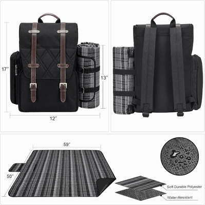 Picknick-Rucksack für 4 Personen mit großer isolierter Kühltasche, Picknick-Korb-Set mit Weinbeutel,