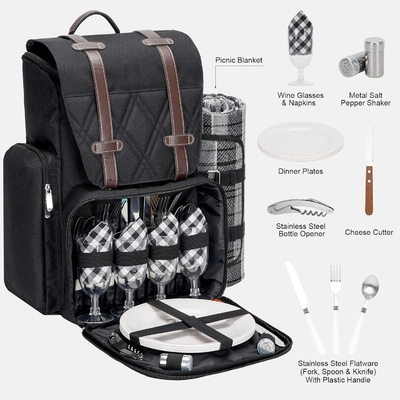 Picknick-Rucksack für 4 Personen mit großer isolierter Kühltasche, Picknick-Korb-Set mit Weinbeutel,