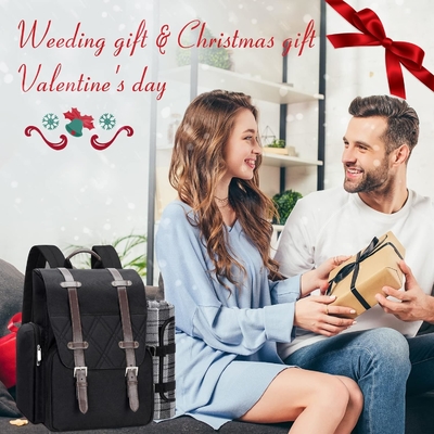 Picknick-Rucksack für 4 Personen mit großer isolierter Kühltasche, Picknick-Korb-Set mit Weinbeutel,