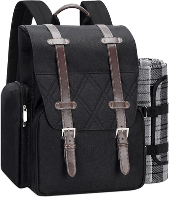 Picknick-Rucksack für 4 Personen mit großer isolierter Kühltasche, Picknick-Korb-Set mit Weinbeutel,