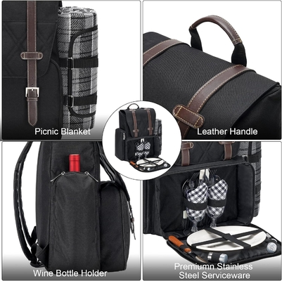 Picknick-Rucksack für 4 Personen mit großer isolierter Kühltasche, Picknick-Korb-Set mit Weinbeutel,