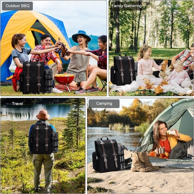 Picknick-Rucksack für 4 Personen mit großer isolierter Kühltasche, Picknick-Korb-Set mit Weinbeutel,
