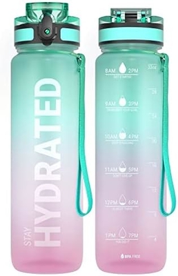 32 Unzen Motivations-Sport-Wasserflasche mit Zeitmarker - Zeit zum Trinken - Tritan, BPA-frei, breit Mund undicht,