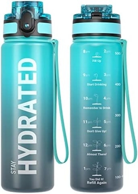 32 Unzen Motivations-Sport-Wasserflasche mit Zeitmarker - Zeit zum Trinken - Tritan, BPA-frei, breit Mund undicht,