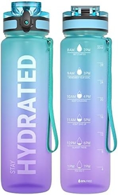 32 Unzen Motivations-Sport-Wasserflasche mit Zeitmarker - Zeit zum Trinken - Tritan, BPA-frei, breit Mund undicht,