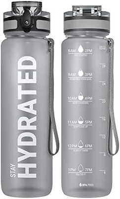32 Unzen Motivations-Sport-Wasserflasche mit Zeitmarker - Zeit zum Trinken - Tritan, BPA-frei, breit Mund undicht,