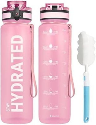 32 Unzen Motivations-Sport-Wasserflasche mit Zeitmarker - Zeit zum Trinken - Tritan, BPA-frei, breit Mund undicht,