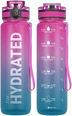 32 Unzen Motivations-Sport-Wasserflasche mit Zeitmarker - Zeit zum Trinken - Tritan, BPA-frei, breit Mund undicht,