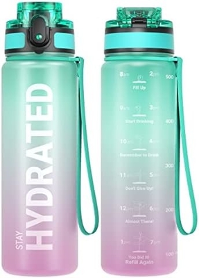 32 Unzen Motivations-Sport-Wasserflasche mit Zeitmarker - Zeit zum Trinken - Tritan, BPA-frei, breit Mund undicht,