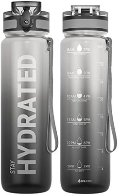 32 Unzen Motivations-Sport-Wasserflasche mit Zeitmarker - Zeit zum Trinken - Tritan, BPA-frei, breit Mund undicht,