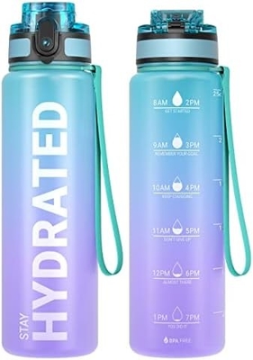 32 Unzen Motivations-Sport-Wasserflasche mit Zeitmarker - Zeit zum Trinken - Tritan, BPA-frei, breit Mund undicht,