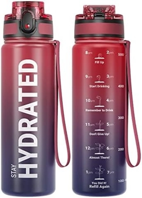32 Unzen Motivations-Sport-Wasserflasche mit Zeitmarker - Zeit zum Trinken - Tritan, BPA-frei, breit Mund undicht,