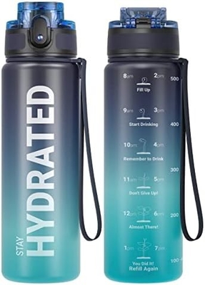 32 Unzen Motivations-Sport-Wasserflasche mit Zeitmarker - Zeit zum Trinken - Tritan, BPA-frei, breit Mund undicht,