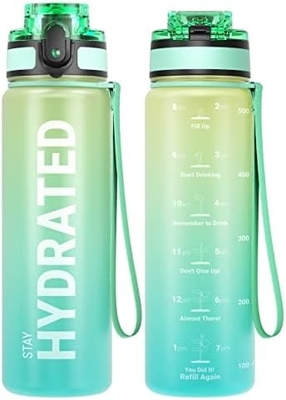 32 Unzen Motivations-Sport-Wasserflasche mit Zeitmarker - Zeit zum Trinken - Tritan, BPA-frei, breit Mund undicht,