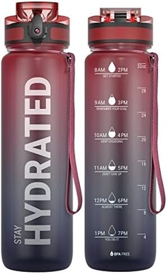 32 Unzen Motivations-Sport-Wasserflasche mit Zeitmarker - Zeit zum Trinken - Tritan, BPA-frei, breit Mund undicht,