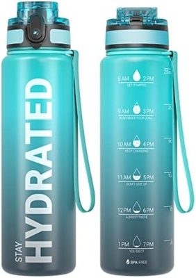 32 Unzen Motivations-Sport-Wasserflasche mit Zeitmarker - Zeit zum Trinken - Tritan, BPA-frei, breit Mund undicht,