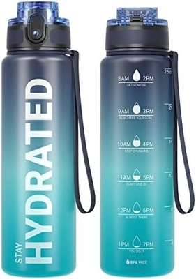 32 Unzen Motivations-Sport-Wasserflasche mit Zeitmarker - Zeit zum Trinken - Tritan, BPA-frei, breit Mund undicht,