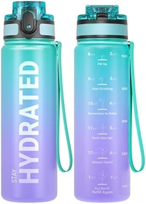 32 Unzen Motivations-Sport-Wasserflasche mit Zeitmarker - Zeit zum Trinken - Tritan, BPA-frei, breit Mund undicht,
