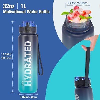 32 Unzen Motivations-Sport-Wasserflasche mit Zeitmarker - Zeit zum Trinken - Tritan, BPA-frei, breit Mund undicht,