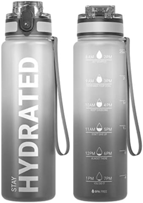 32 Unzen Motivations-Sport-Wasserflasche mit Zeitmarker - Zeit zum Trinken - Tritan, BPA-frei, breit Mund undicht,