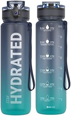 32 Unzen Motivations-Sport-Wasserflasche mit Zeitmarker - Zeit zum Trinken - Tritan, BPA-frei, breit Mund undicht,