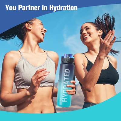 32 Unzen Motivations-Sport-Wasserflasche mit Zeitmarker - Zeit zum Trinken - Tritan, BPA-frei, breit Mund undicht,