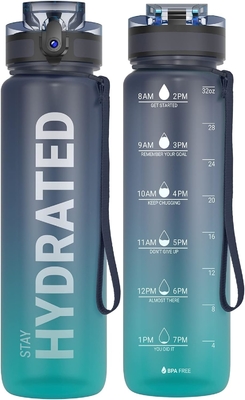 32 Unzen Motivations-Sport-Wasserflasche mit Zeitmarker - Zeit zum Trinken - Tritan, BPA-frei, breit Mund undicht,
