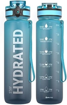 32 Unzen Motivations-Sport-Wasserflasche mit Zeitmarker - Zeit zum Trinken - Tritan, BPA-frei, breit Mund undicht,