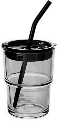 13oz/400ml Wasserglas, Tassen mit Stroh und Deckel versiegelt für Kaffee, Eistee, Dicke Wand Isoliertes Glas