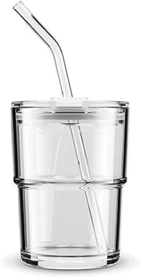 13oz/400ml Wasserglas, Tassen mit Stroh und Deckel versiegelt für Kaffee, Eistee, Dicke Wand Isoliertes Glas