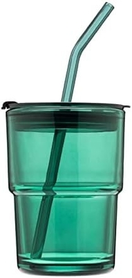 13oz/400ml Wasserglas, Tassen mit Stroh und Deckel versiegelt für Kaffee, Eistee, Dicke Wand Isoliertes Glas