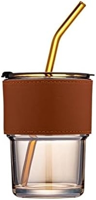 13oz/400ml Wasserglas, Tassen mit Stroh und Deckel versiegelt für Kaffee, Eistee, Dicke Wand Isoliertes Glas