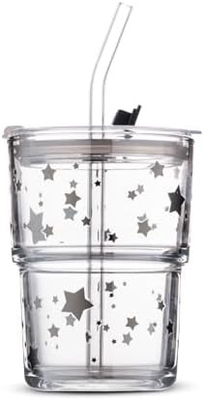 13oz/400ml Wasserglas, Tassen mit Stroh und Deckel versiegelt für Kaffee, Eistee, Dicke Wand Isoliertes Glas