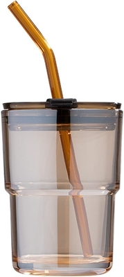 13oz/400ml Wasserglas, Tassen mit Stroh und Deckel versiegelt für Kaffee, Eistee, Dicke Wand Isoliertes Glas