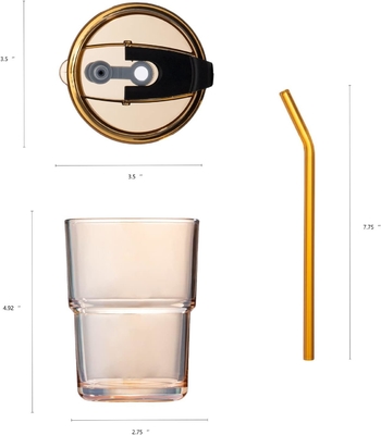 13oz/400ml Wasserglas, Tassen mit Stroh und Deckel versiegelt für Kaffee, Eistee, Dicke Wand Isoliertes Glas