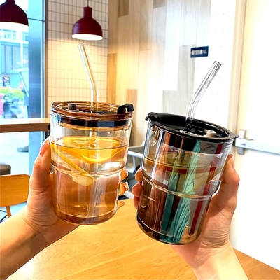 13oz/400ml Wasserglas, Tassen mit Stroh und Deckel versiegelt für Kaffee, Eistee, Dicke Wand Isoliertes Glas