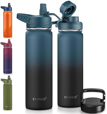 32 oz isolierte Wasserflasche mit Stroh, Edelstahl-Sport-Wasserflasche mit 3 Deckeln (Strau, Sprudel und Deckel)