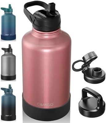 32 oz isolierte Wasserflasche mit Stroh, Edelstahl-Sport-Wasserflasche mit 3 Deckeln (Strau, Sprudel und Deckel)