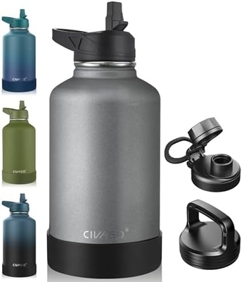32 oz isolierte Wasserflasche mit Stroh, Edelstahl-Sport-Wasserflasche mit 3 Deckeln (Strau, Sprudel und Deckel)