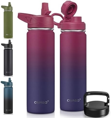 32 oz isolierte Wasserflasche mit Stroh, Edelstahl-Sport-Wasserflasche mit 3 Deckeln (Strau, Sprudel und Deckel)