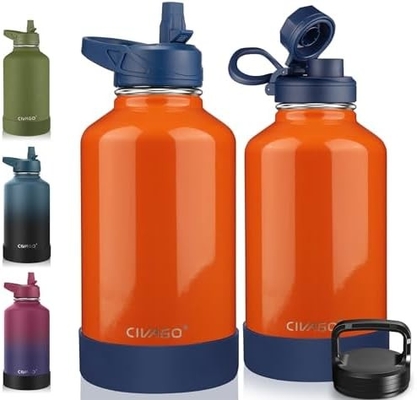 32 oz isolierte Wasserflasche mit Stroh, Edelstahl-Sport-Wasserflasche mit 3 Deckeln (Strau, Sprudel und Deckel)