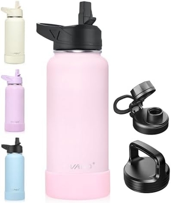 32 oz isolierte Wasserflasche mit Stroh, Edelstahl-Sport-Wasserflasche mit 3 Deckeln (Strau, Sprudel und Deckel)