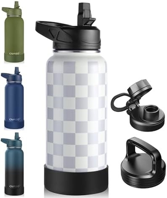 32 oz isolierte Wasserflasche mit Stroh, Edelstahl-Sport-Wasserflasche mit 3 Deckeln (Strau, Sprudel und Deckel)