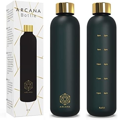 ARCANA Arc Wasserflasche mit Zeitmarker - Motivations-Wasserflaschen mit Zeit zum Trinken - BPA-freier Eiskarton